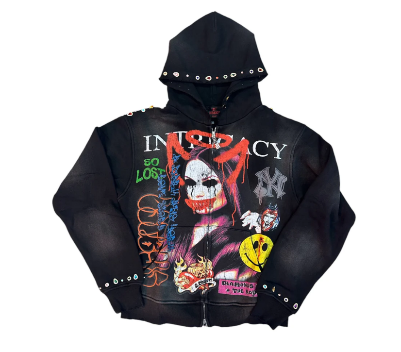 LOST Intricacy Rhinestone Zip Up Front Page Mag. 