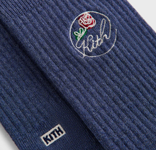 Load image into Gallery viewer, Kith Rose Script Cotton Crew Socks "Navy"
