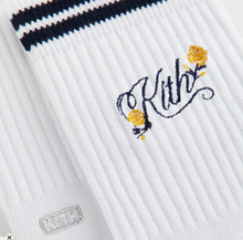 Load image into Gallery viewer, Kith Double Striped Floral Cotton Mid Crew Socks "Black"
