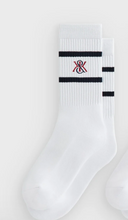 Load image into Gallery viewer, Kith K Crest Striped Sock "Navy"
